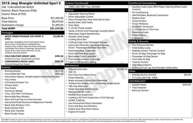 2018 Jeep Wrangler Unlimited Sport S